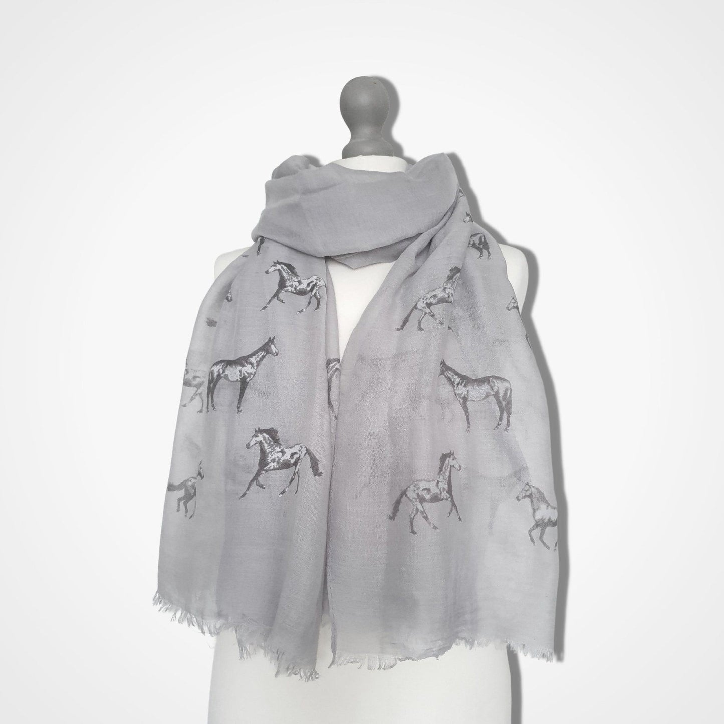 Sketched Horses Scarf Grey