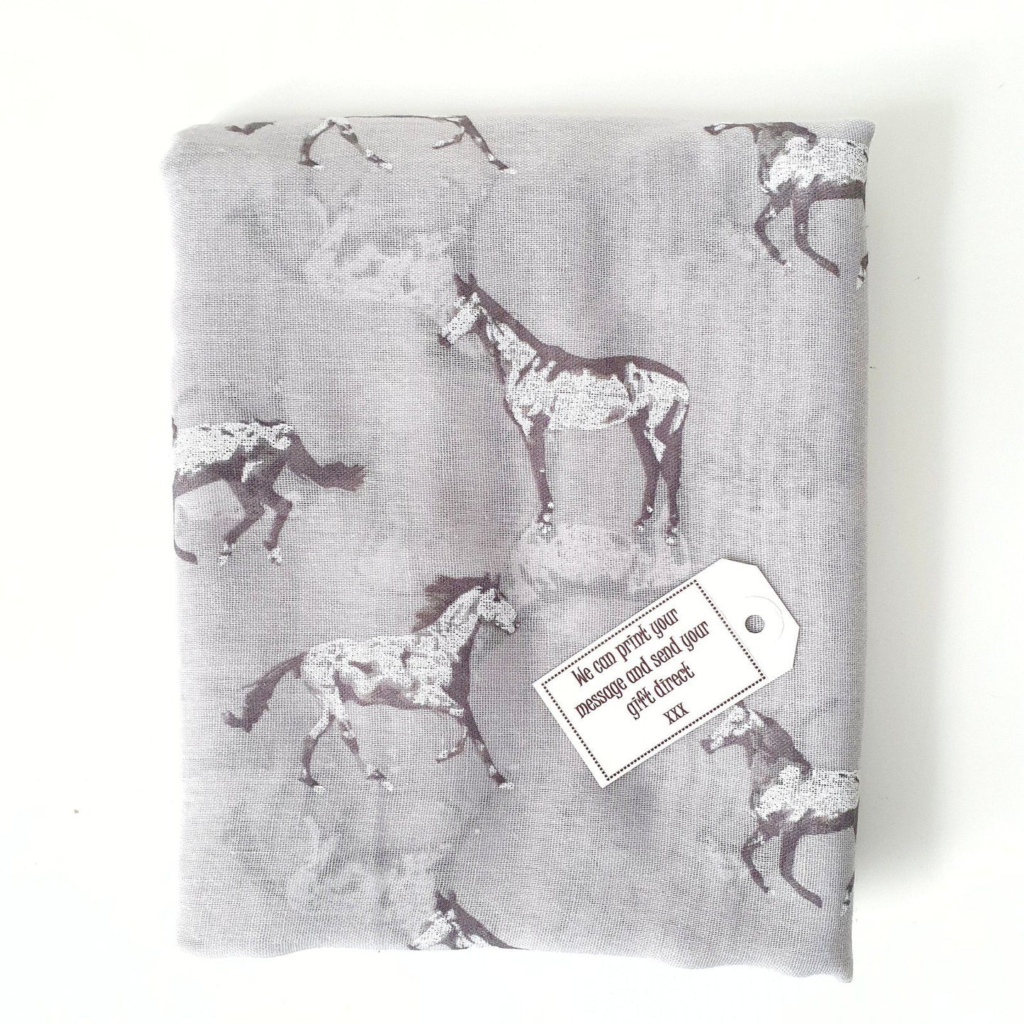 Sketched Horses Scarf Grey