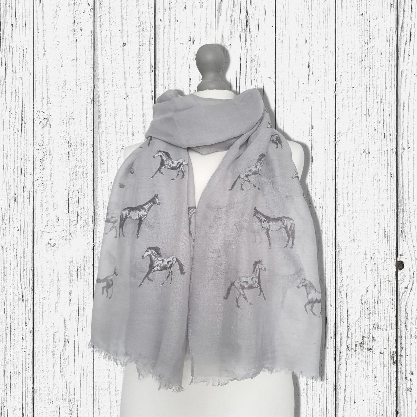 Sketched Horses Scarf Grey