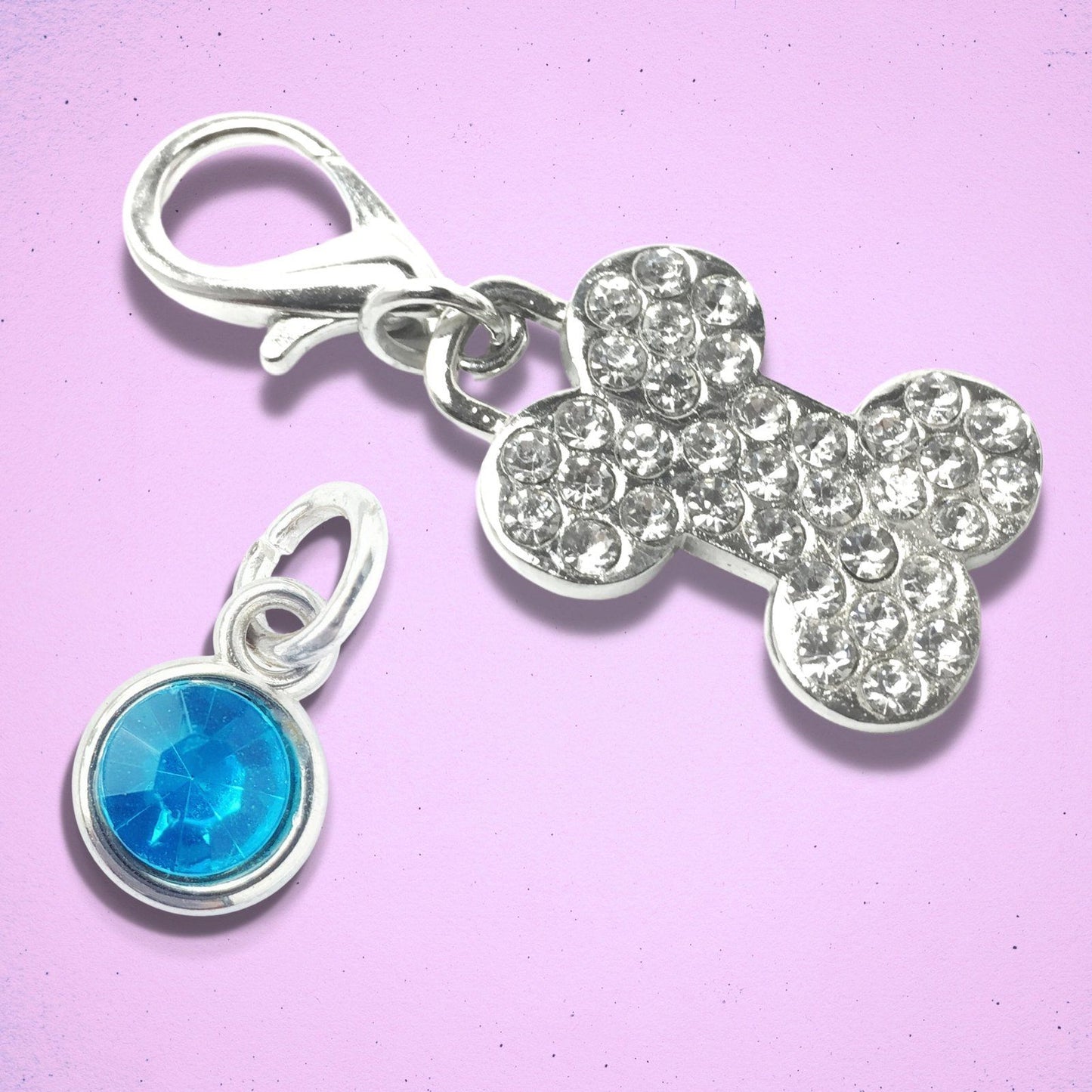 Sparkly Bone Dog Collar Tag Silver Diamante