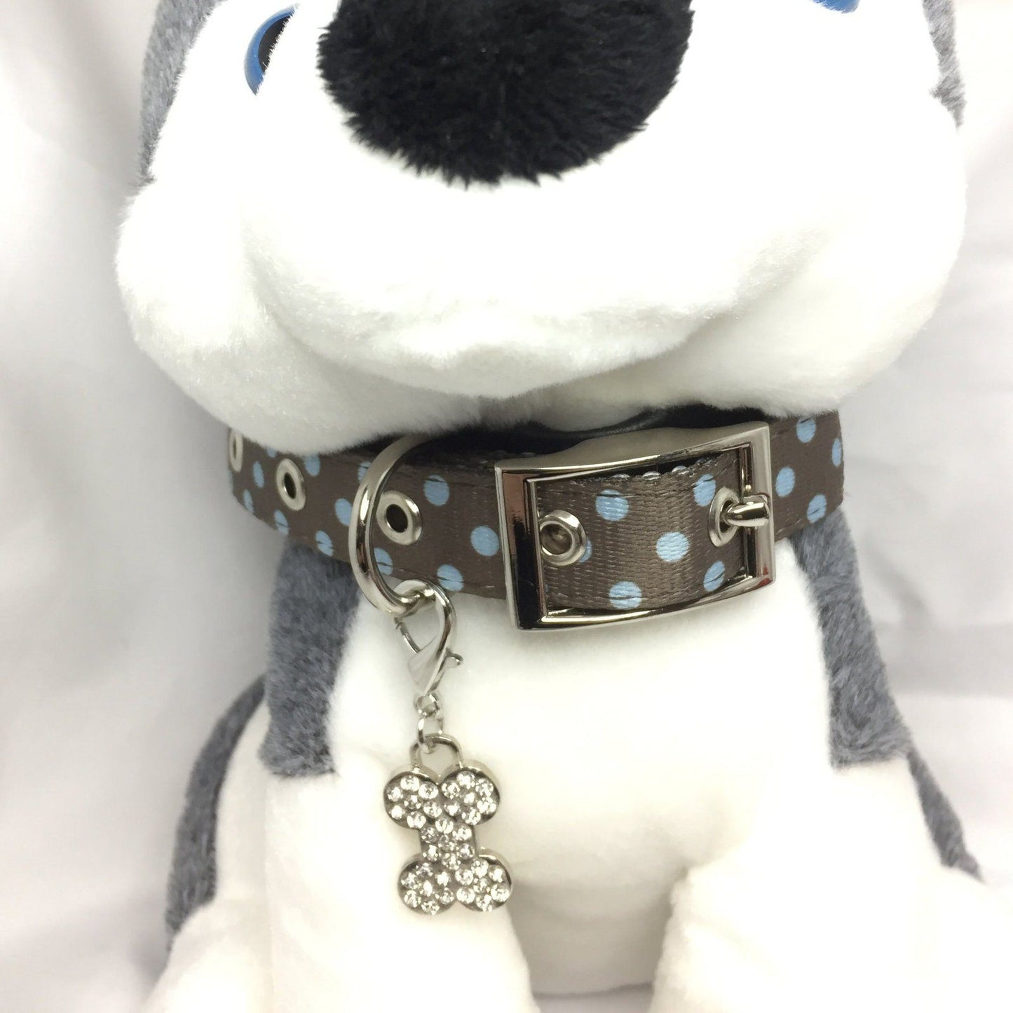 Sparkly Bone Dog Collar Tag Silver Diamante