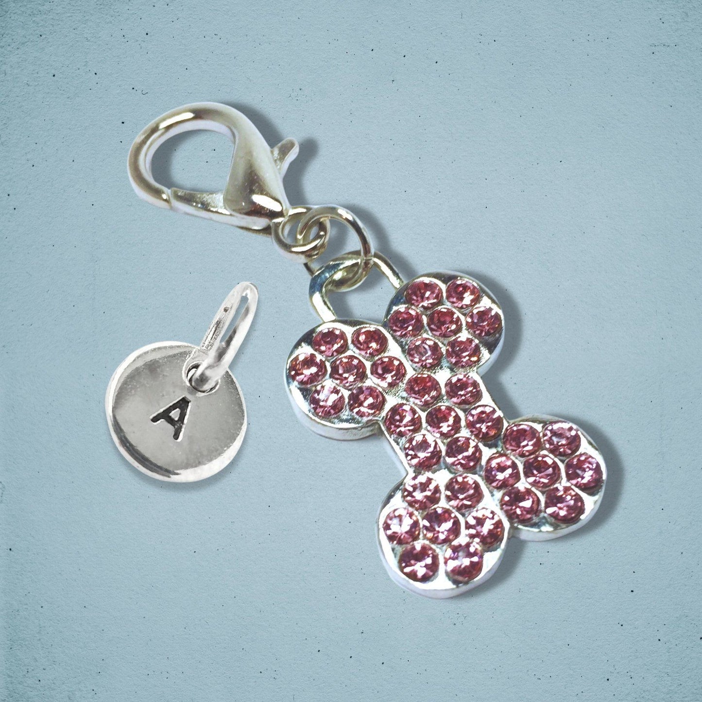 Sparkly Bone Dog Collar Tag Silver Diamante