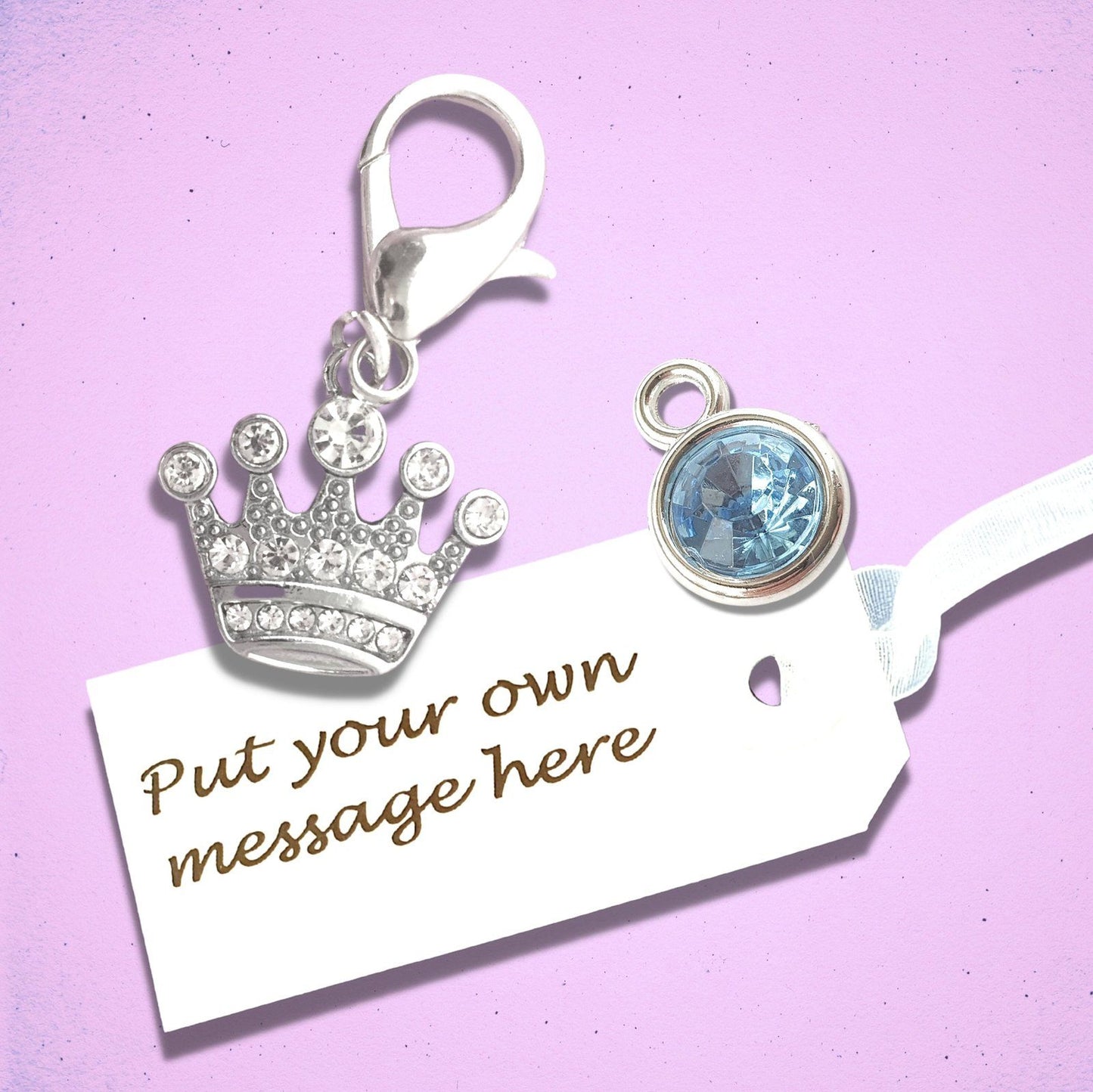 Sparkly Crown Pet Collar Tag Silver Clear Diamante