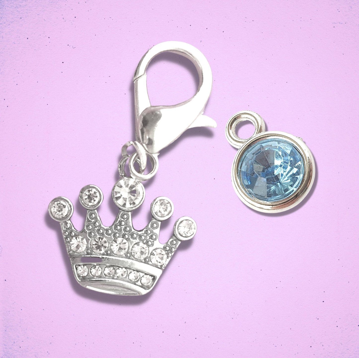 Sparkly Crown Pet Collar Tag Silver Clear Diamante