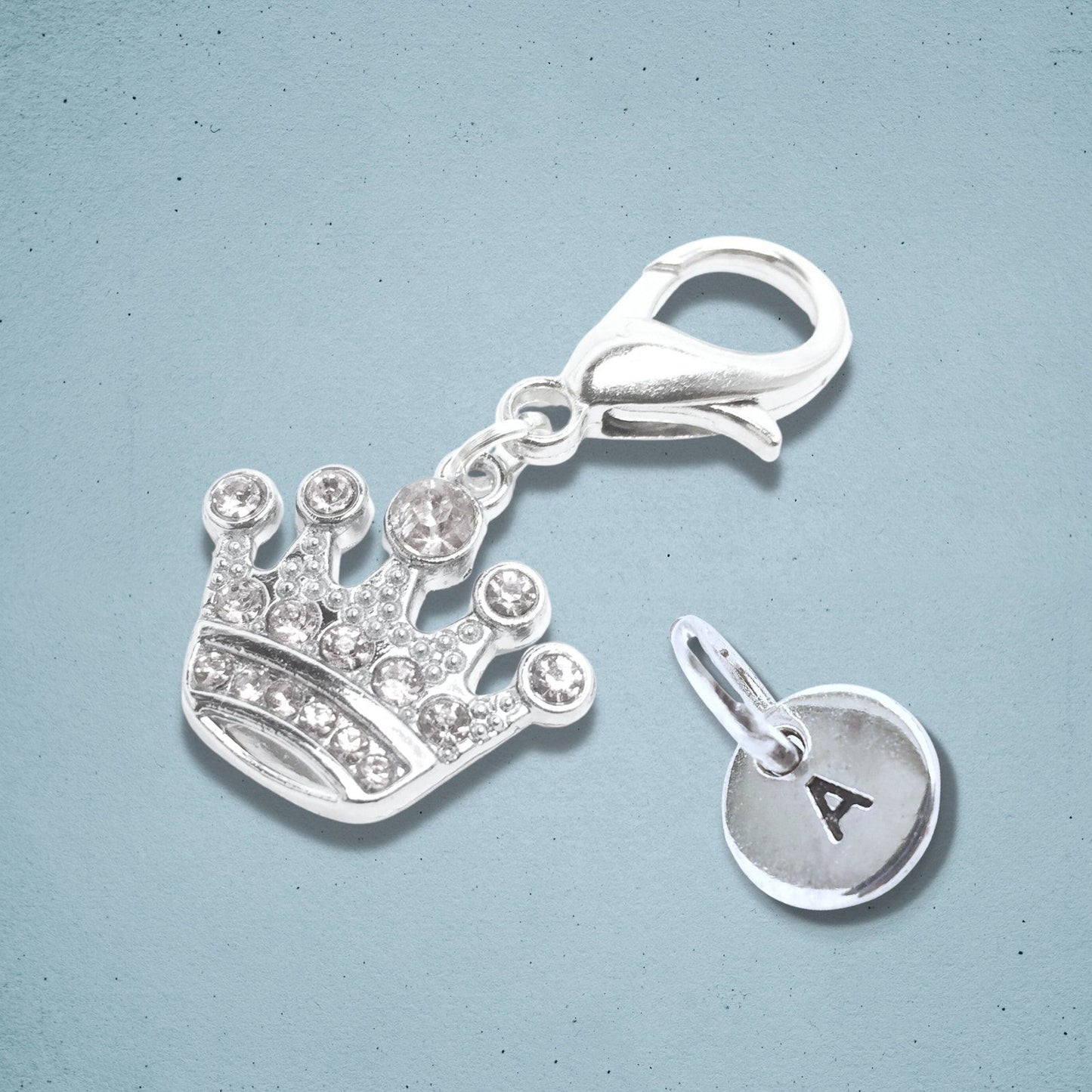 Sparkly Crown Pet Collar Tag Silver Clear Diamante