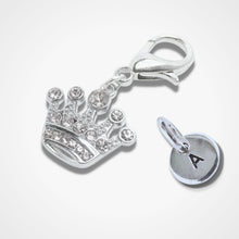 Load image into Gallery viewer, Sparkly Crown Pet Collar Tag Silver Clear Diamante
