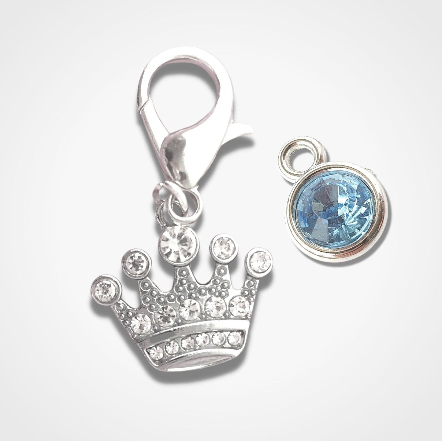 Sparkly Crown Pet Collar Tag Silver Clear Diamante