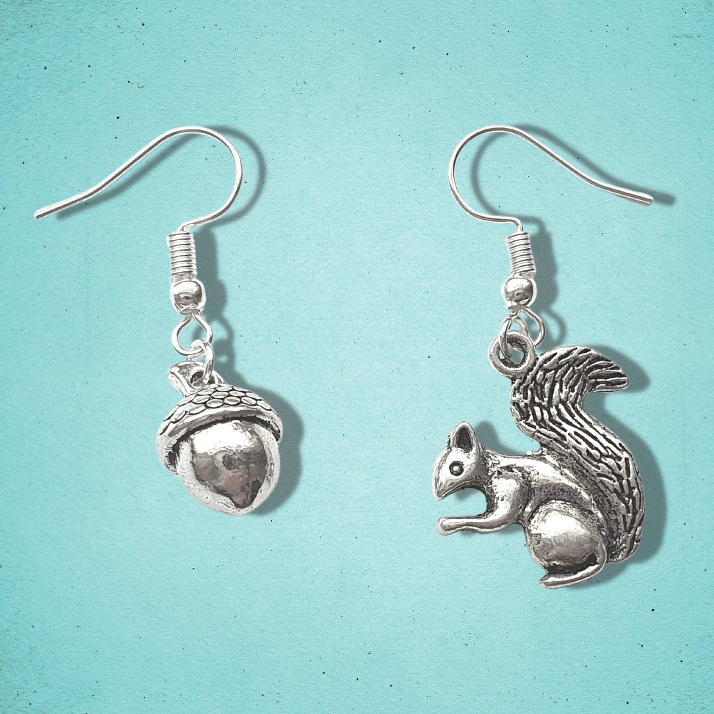 Squirrel Acorn Earrings Silver