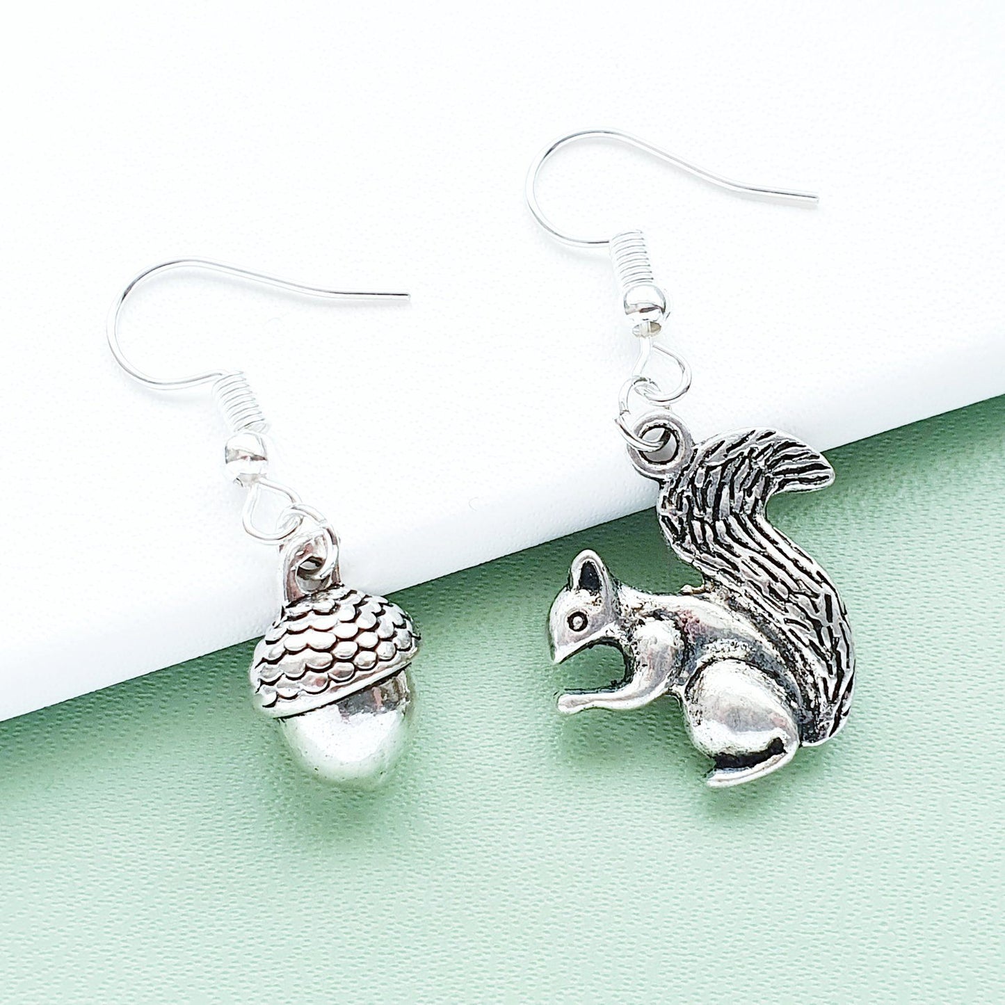 Squirrel Acorn Earrings Silver