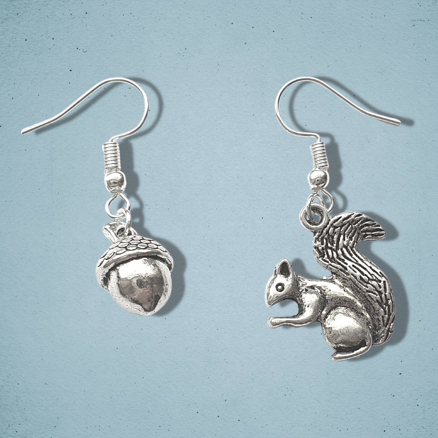 Squirrel Acorn Earrings Silver