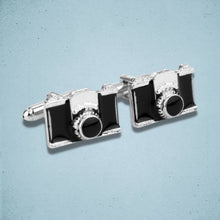 Load image into Gallery viewer, Vintage Camera Cufflinks Silver Enamel
