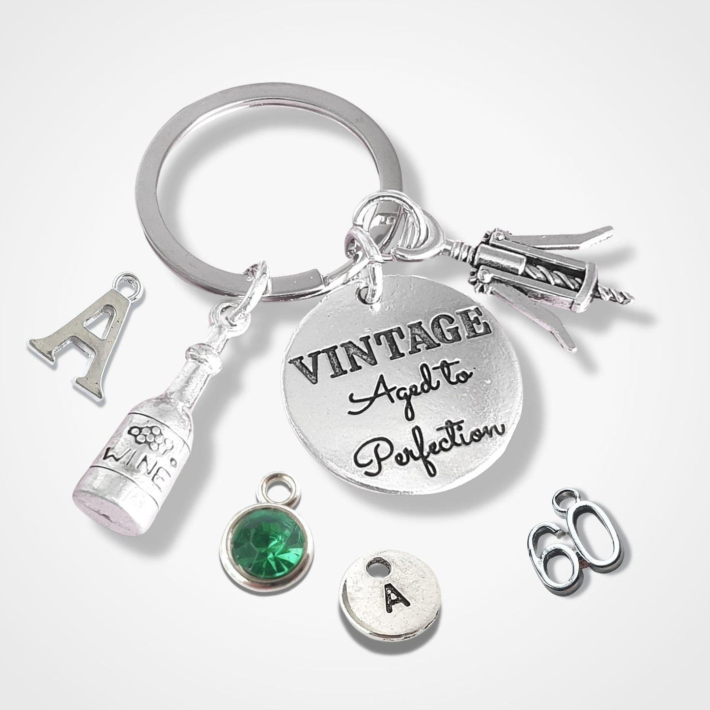 Vintage Wine Lover Keyring Silver