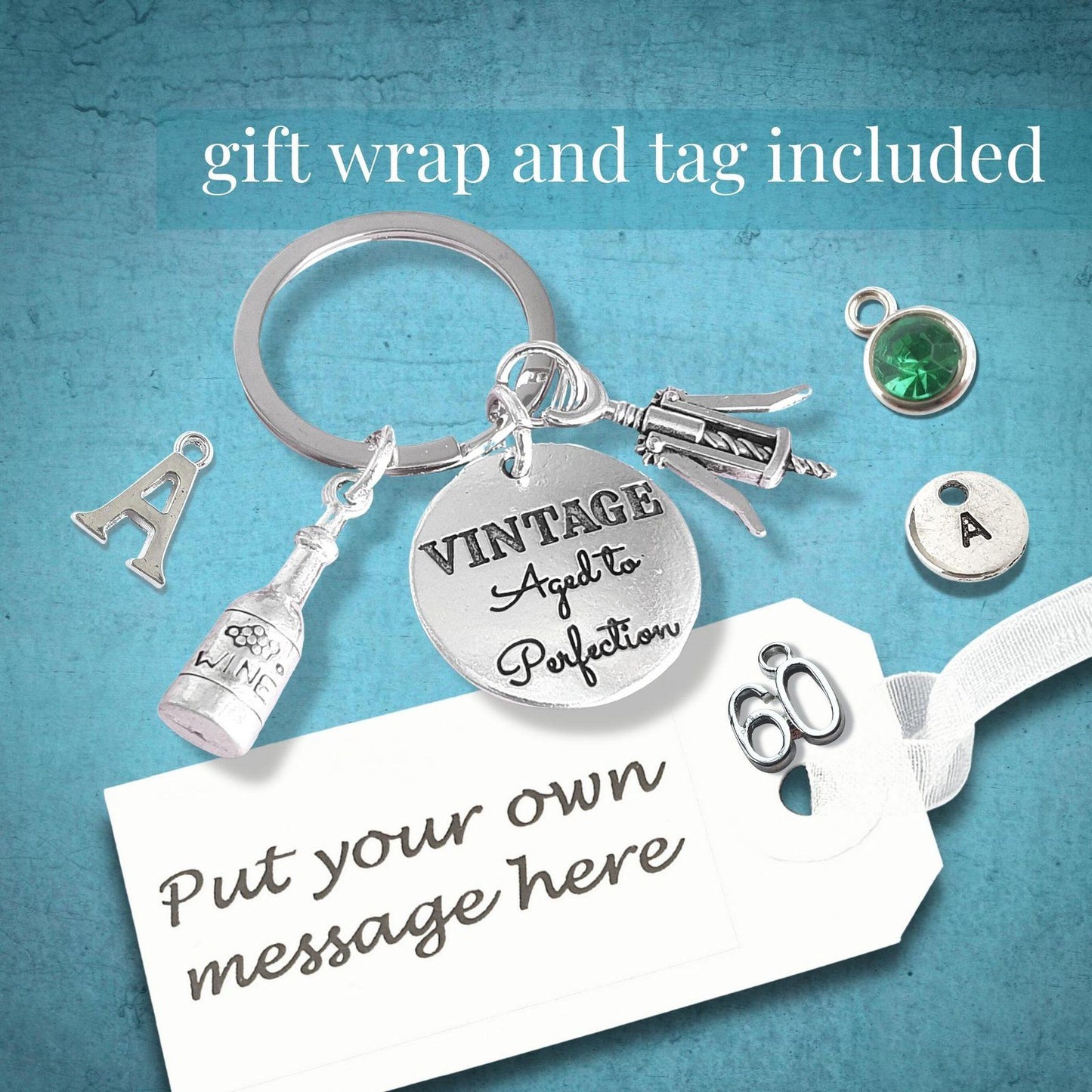 Vintage Wine Lover Keyring Silver