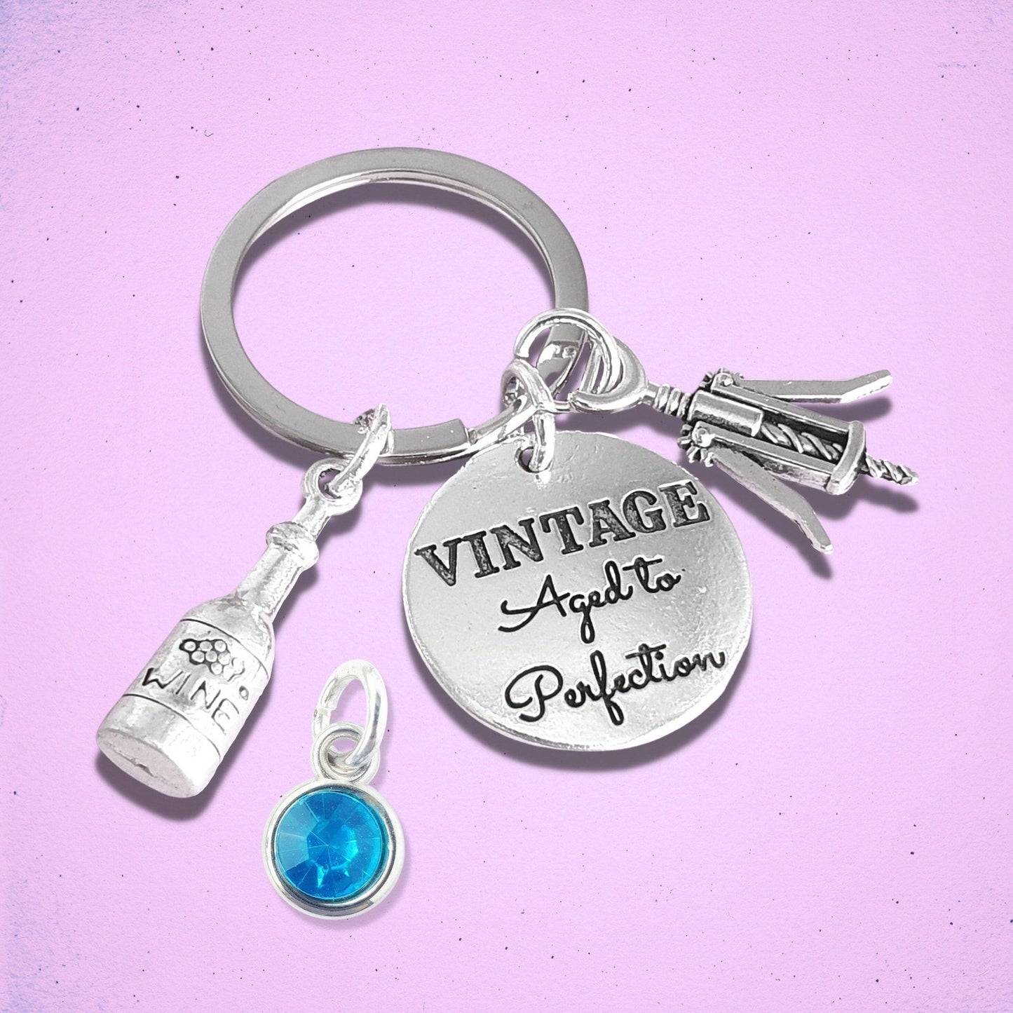 Vintage Wine Lover Keyring Silver