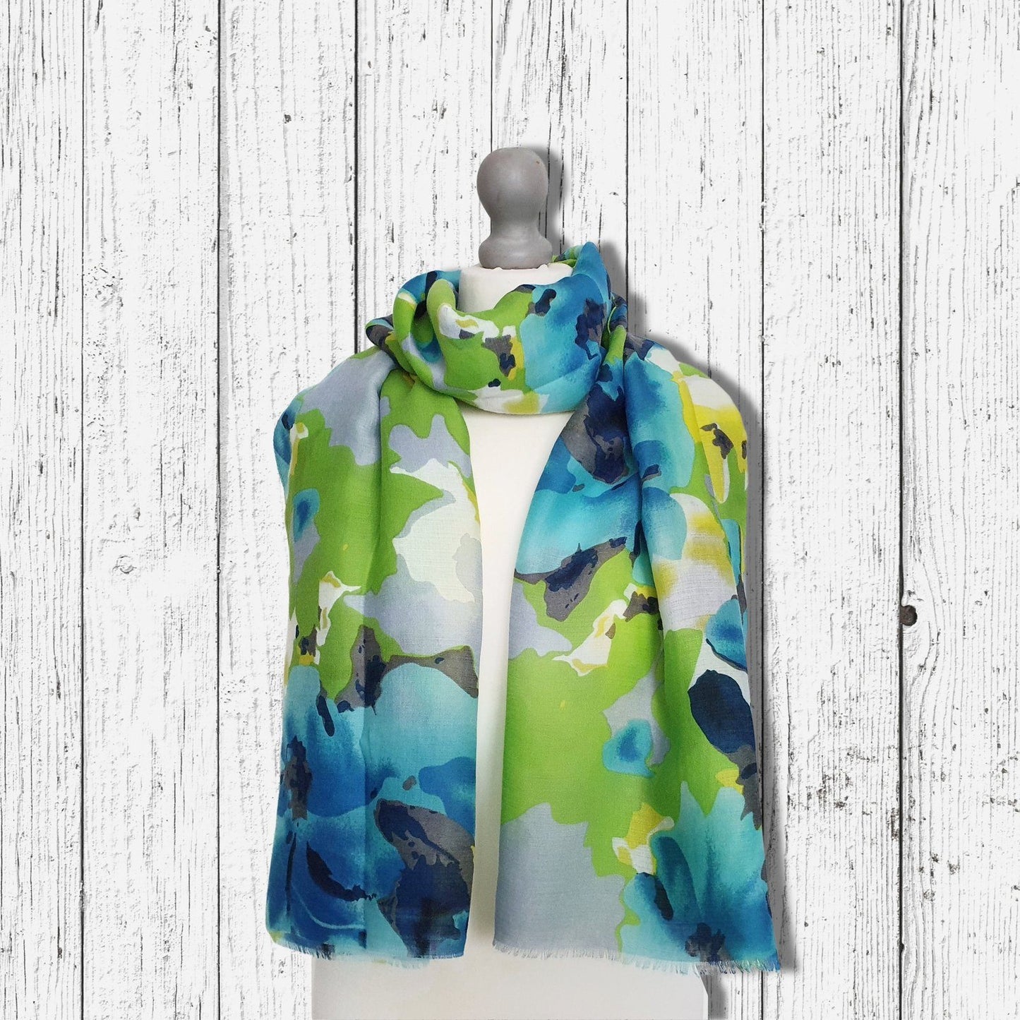 Watercolour Floral Scarf Blue Green