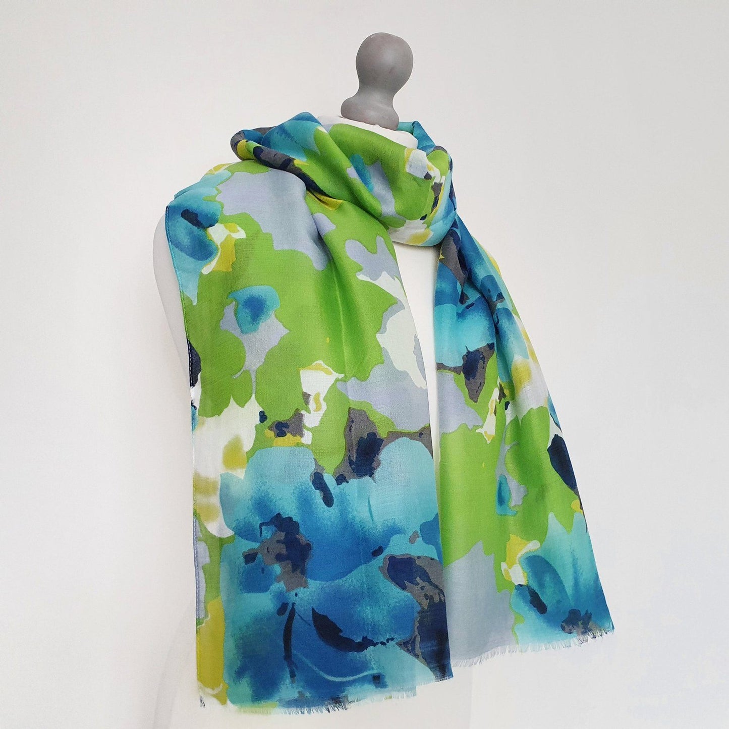 Watercolour Floral Scarf Blue Green
