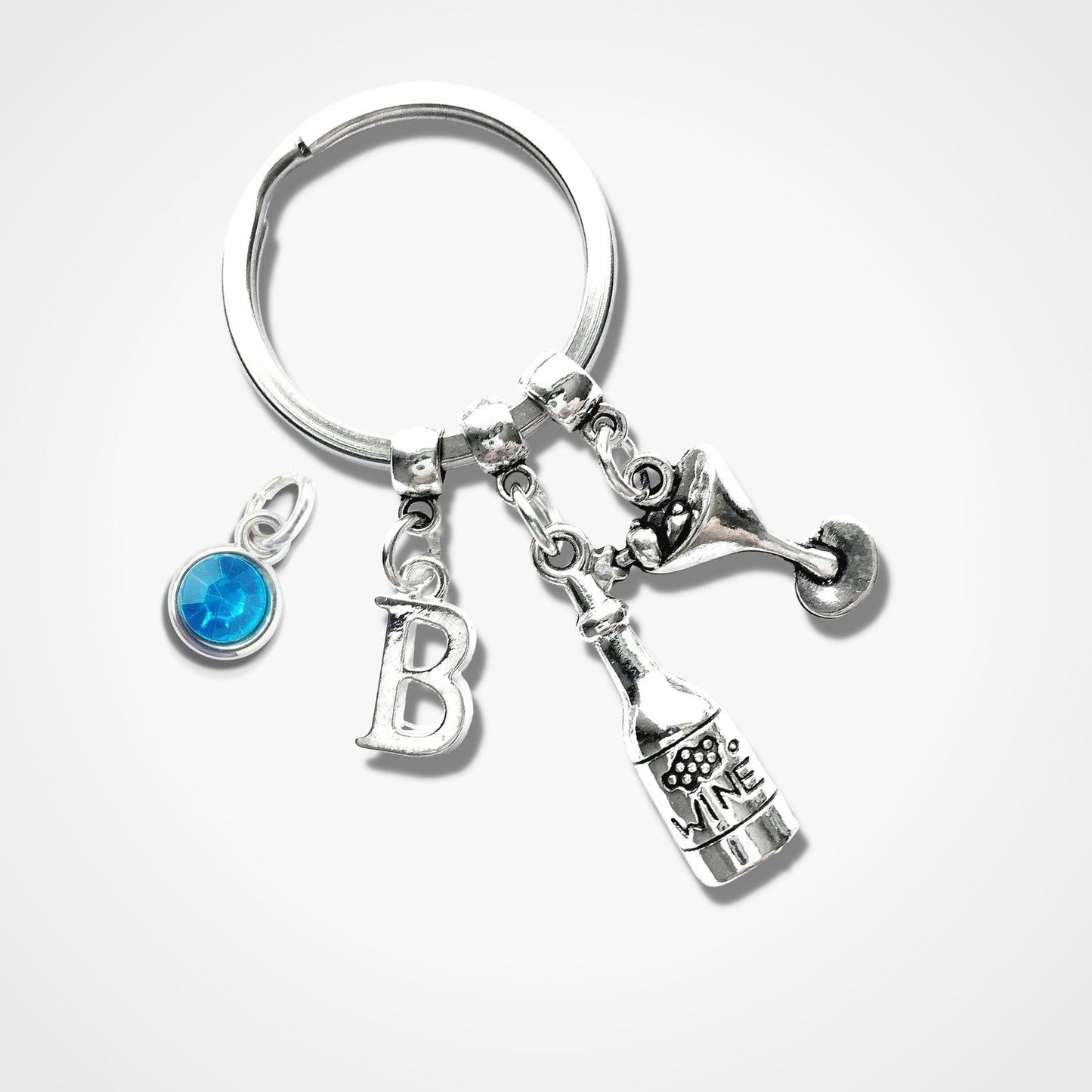 Wine Bottle keyring Silver
