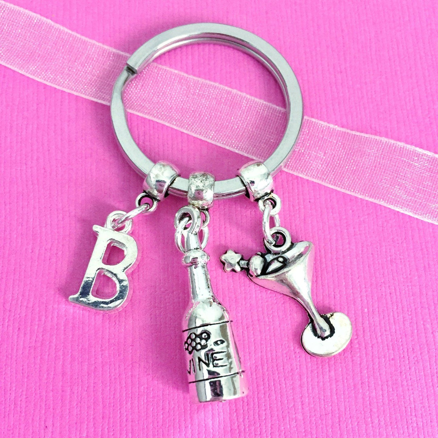 Wine Bottle keyring Silver