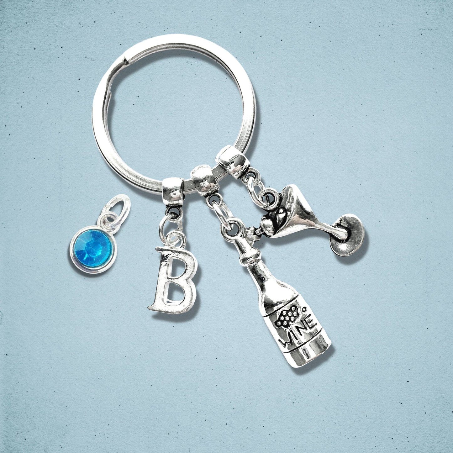 Wine Bottle keyring Silver