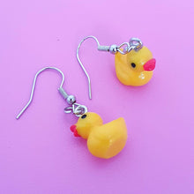 Load image into Gallery viewer, Yellow Rubber Duck Earrings Silver
