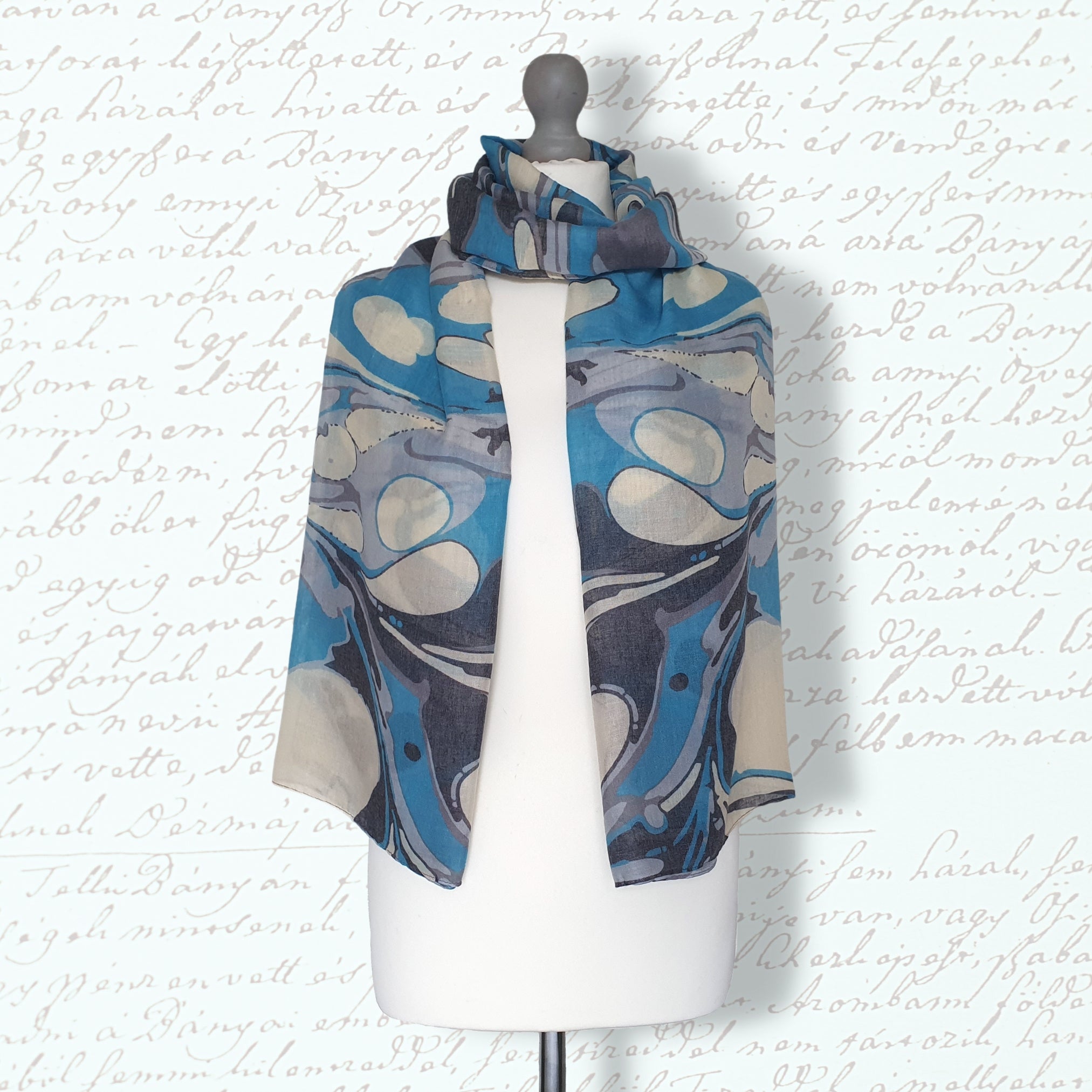 Marbled Print Scarf Lake Blue – Juliet English - Main Image