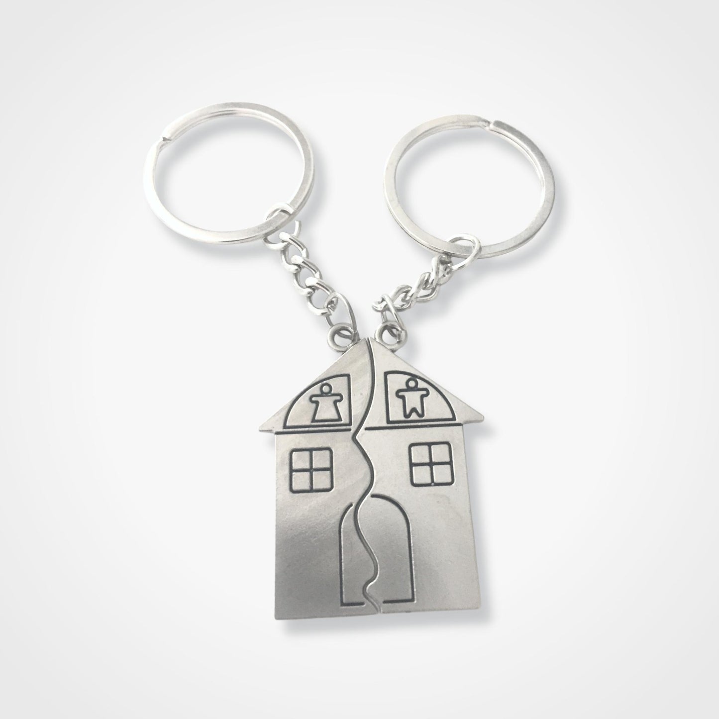 His and Hers New Home Keyrings - Silver