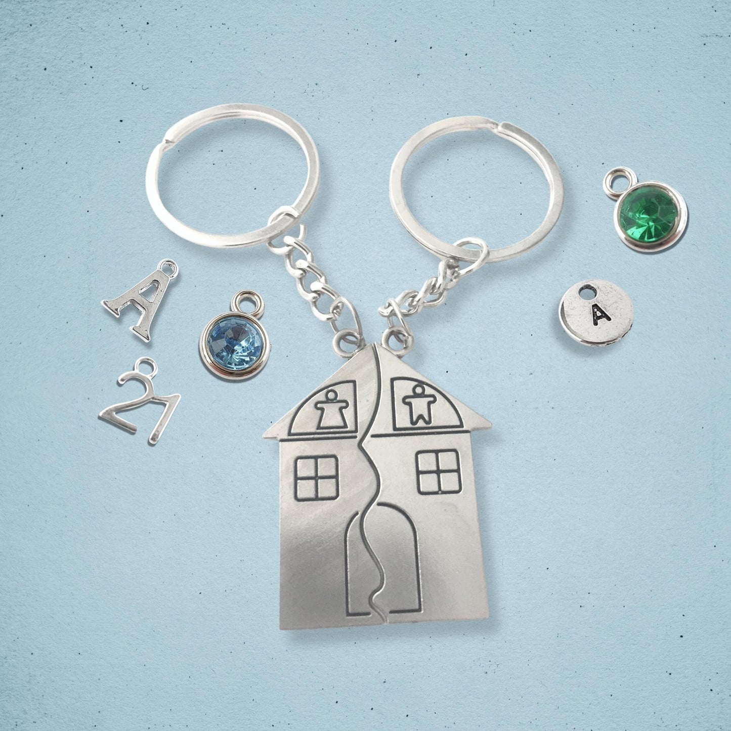 His and Hers New Home Keyrings - Silver