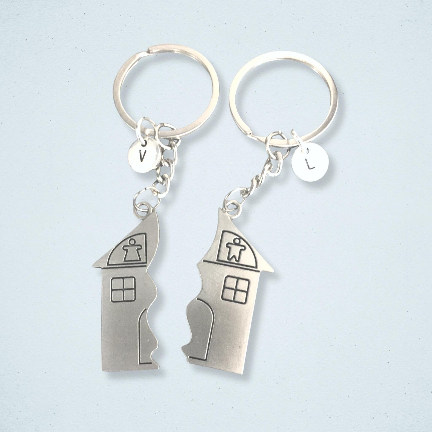 His and Hers New Home Keyrings - Silver