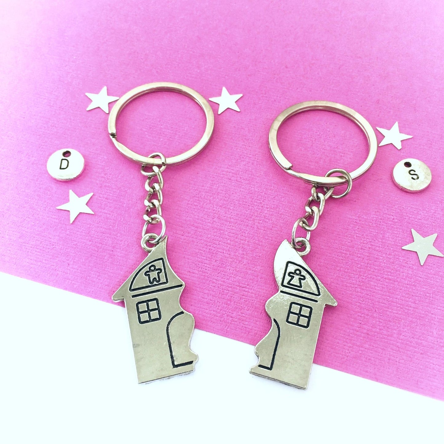 His and Hers New Home Keyrings - Silver