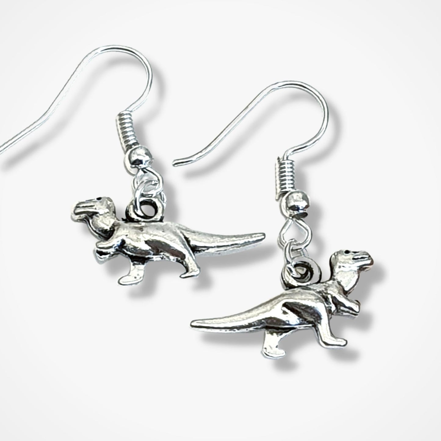 Dinosaur T-Rex Earrings - Silver