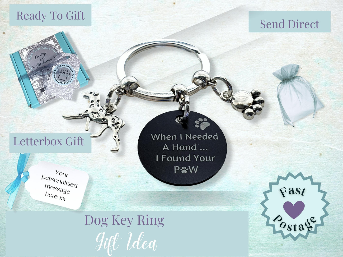 Engraved 'When I needed a Hand... I Found Your Paw' Bulldog Keyring - Silver