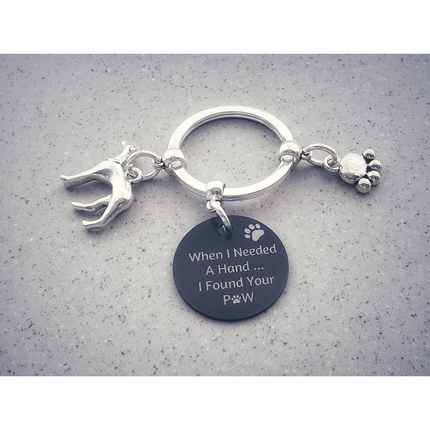 Engraved 'When I needed a Hand... I Found Your Paw' Greyhound Keyring - Silver