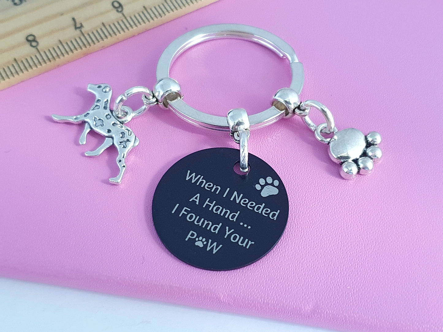 Engraved 'When I needed a Hand... I Found Your Paw' Dalmatian Keyring - Silver