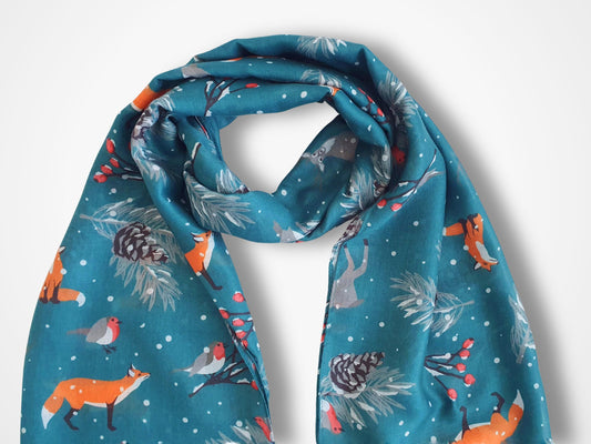 Winter Woodland Scarf – Soft Woven Teal Green Fabric