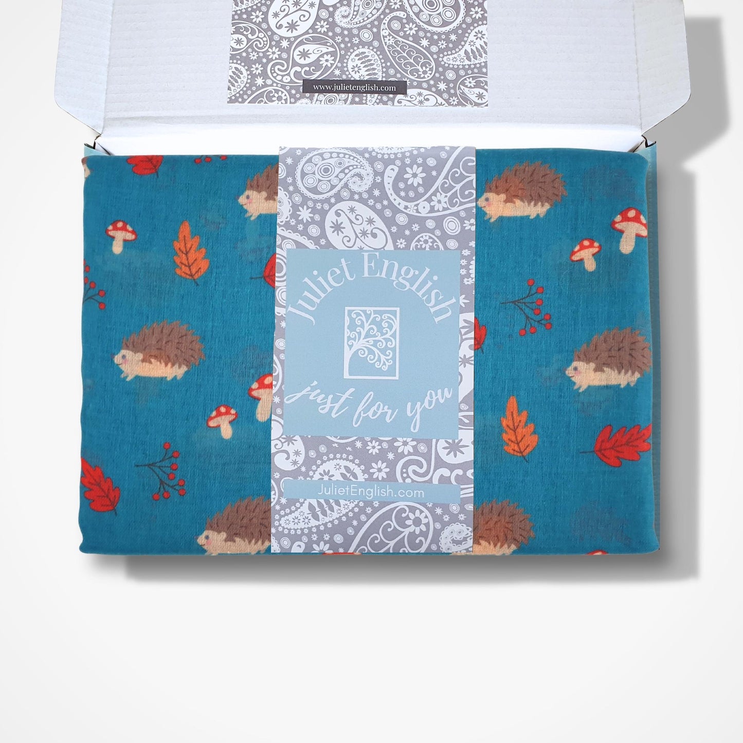 Woodland Hedgehog Print Scarf - Teal