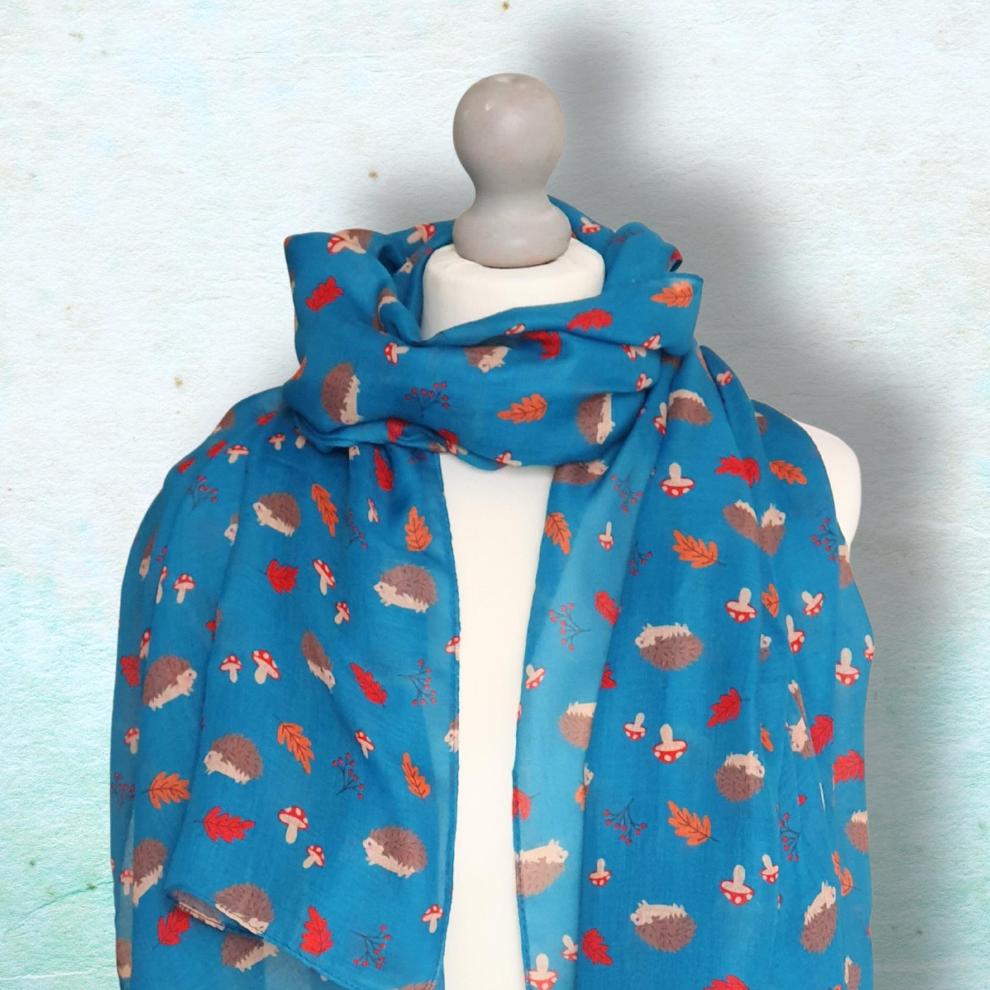 Woodland Hedgehog Print Scarf - Teal