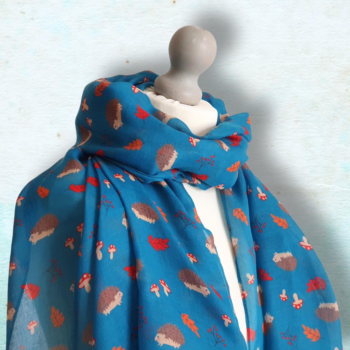 Woodland Hedgehog Print Scarf - Teal
