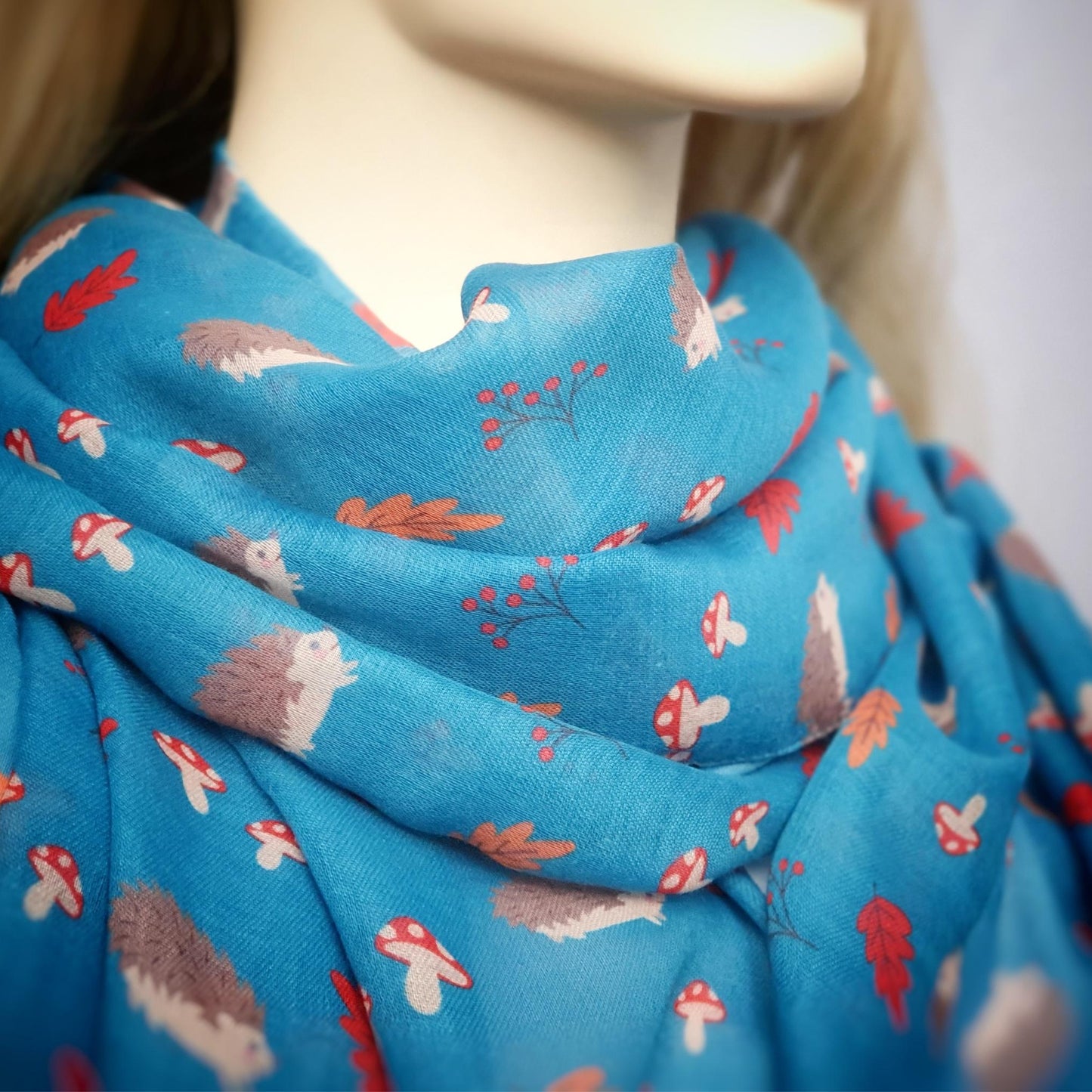 Woodland Hedgehog Print Scarf - Teal
