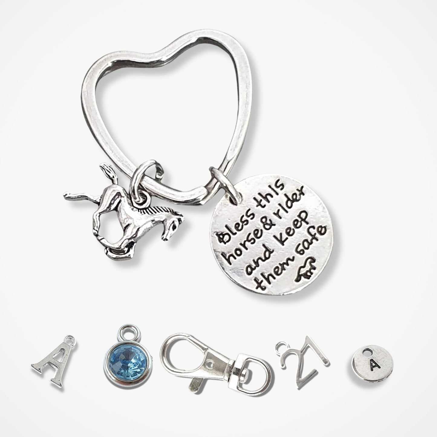 Bless This Horse and Rider Keyring - Silver