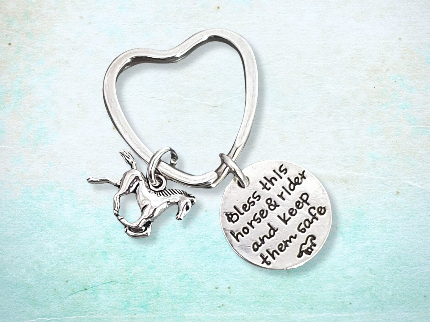 Bless This Horse and Rider Keyring - Silver