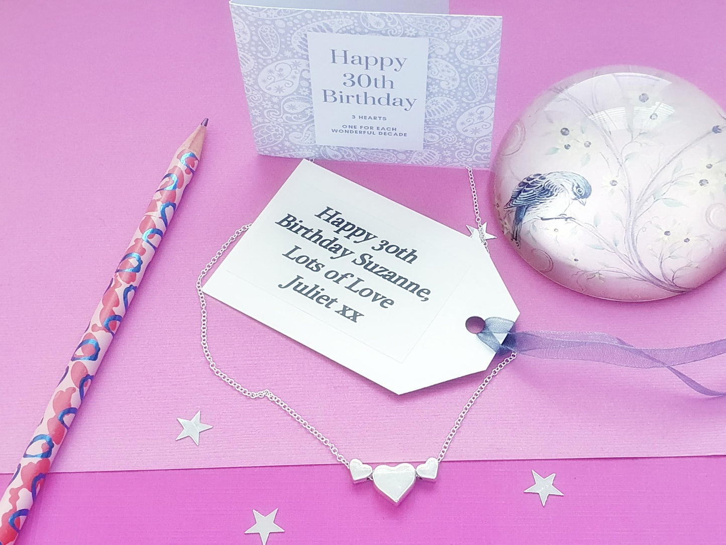 3 Decades Necklace: Handmade 30th Silver Hearts Necklace for Thirtieth Birthday