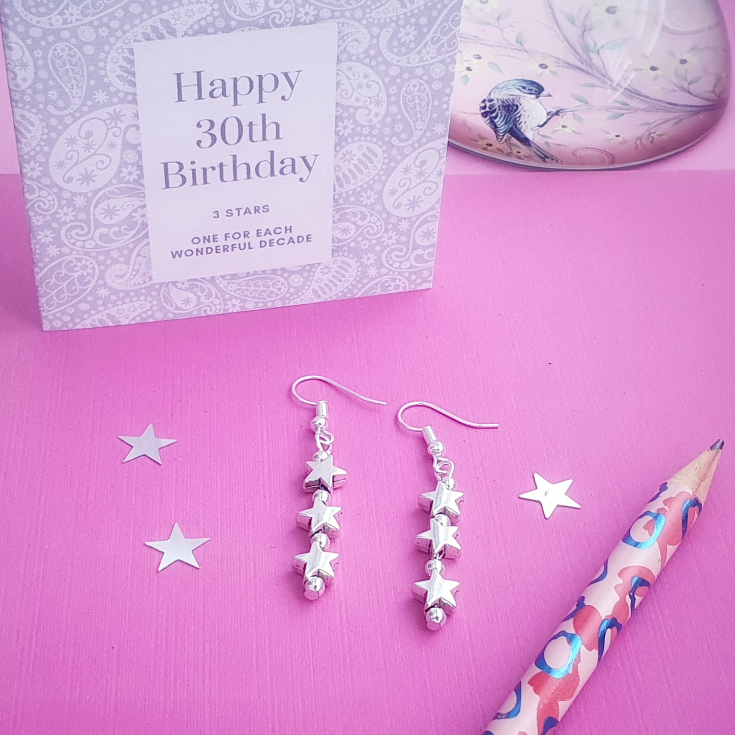 3 Decades Star Earrings - Silver