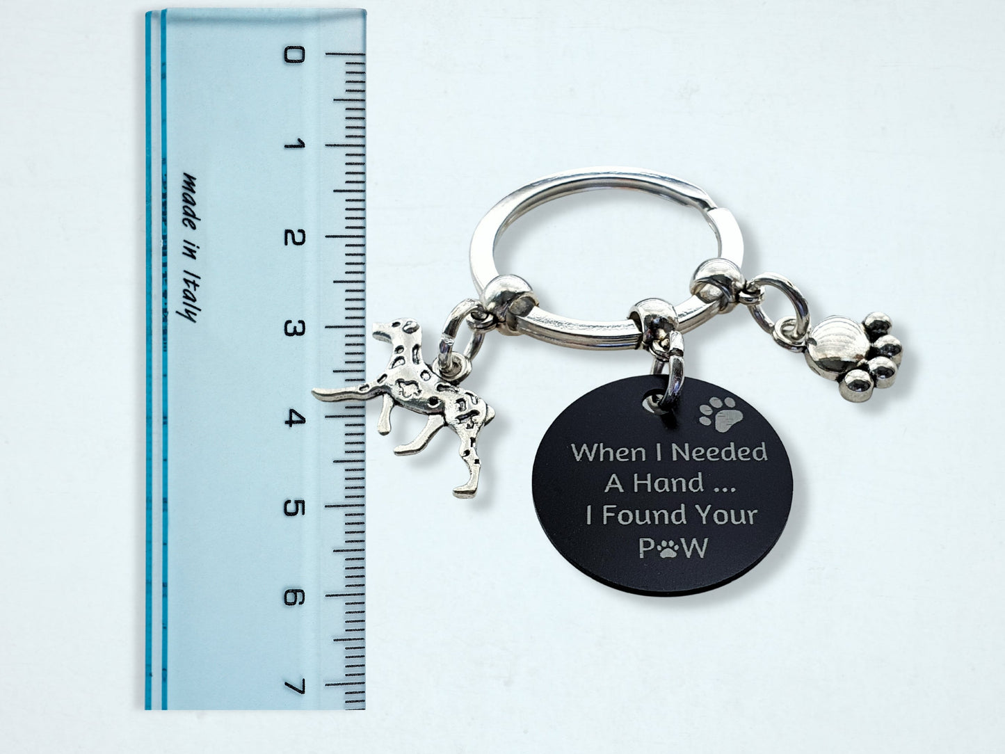 Engraved 'When I needed a Hand... I Found Your Paw' Dalmatian Keyring - Silver