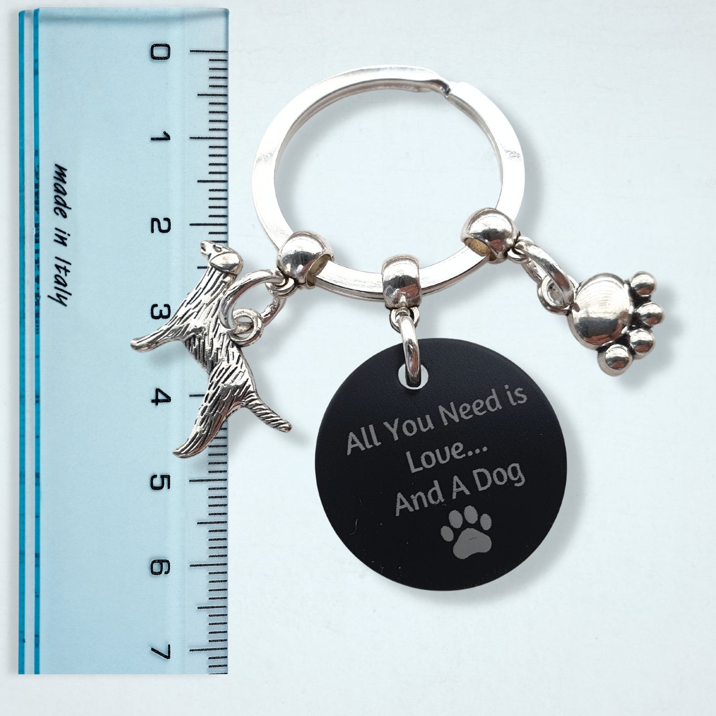 'All you need is Love... and a Dog' Retriever Keyring - Silver