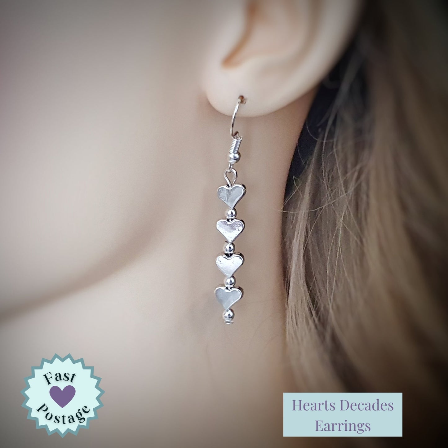 4 Decades Heart Earrings - Silver