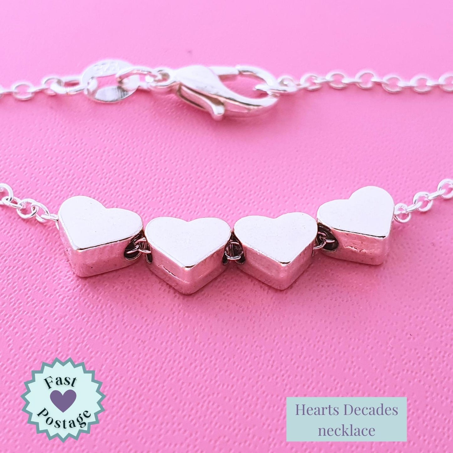 4 Decades Necklace: Handmade 40th Silver Hearts Necklace for Fortieth Birthday