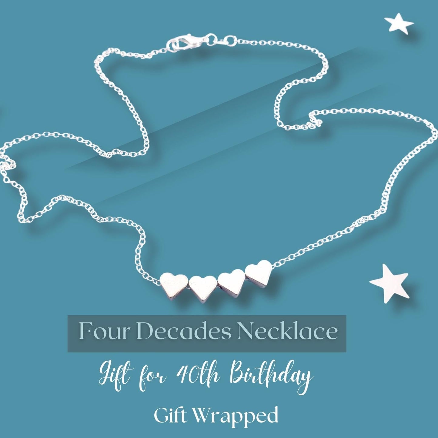 4 Decades Necklace: Handmade 40th Silver Hearts Necklace for Fortieth Birthday