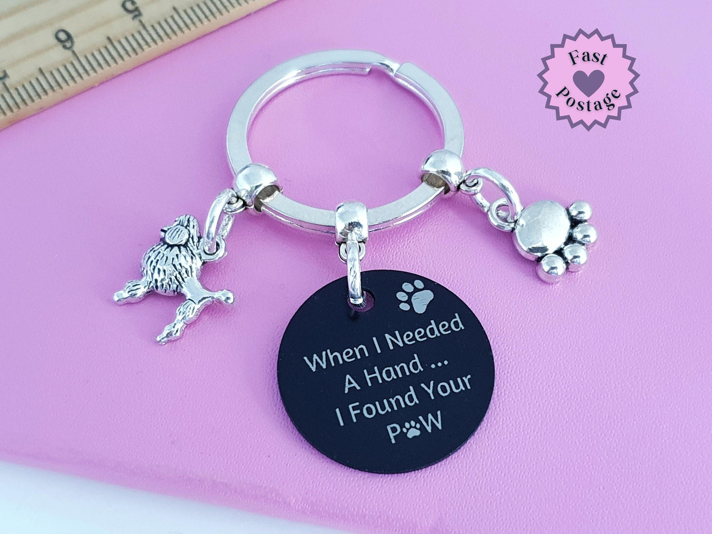 Engraved 'When I needed a Hand... I Found Your Paw' Poodle Keyring - Silver