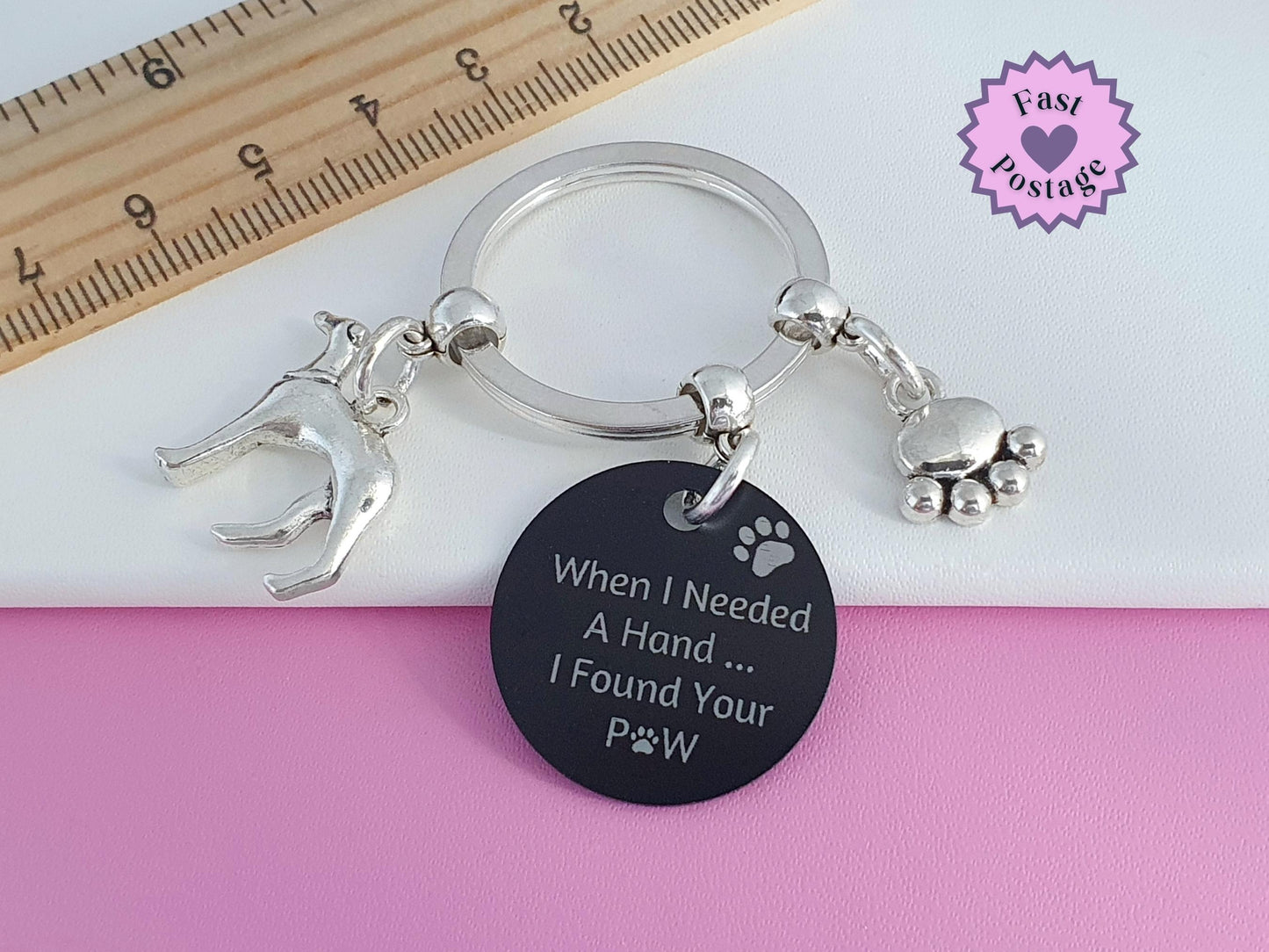 Engraved 'When I needed a Hand... I Found Your Paw' Greyhound Keyring - Silver