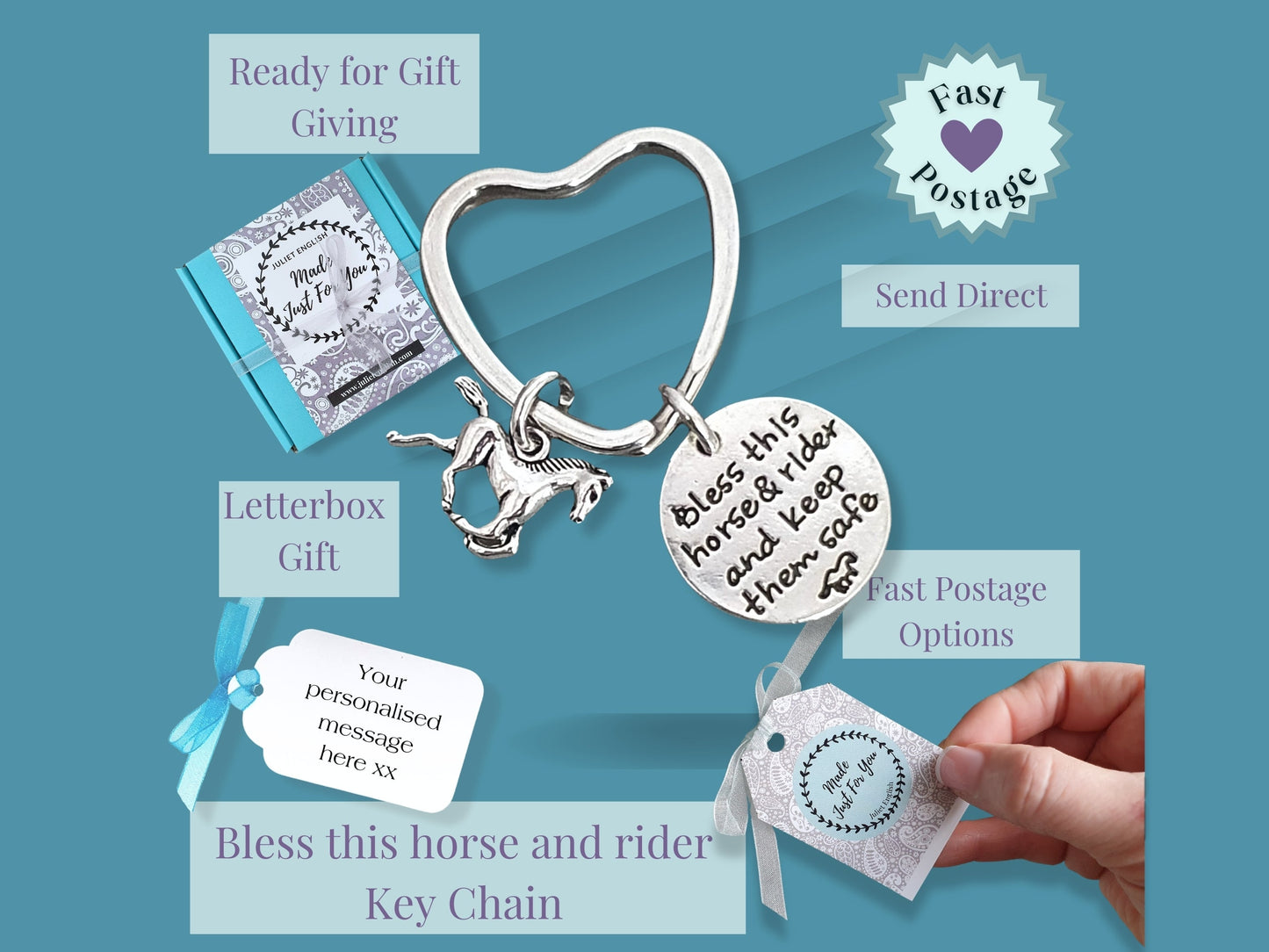 Bless This Horse and Rider Keyring - Silver